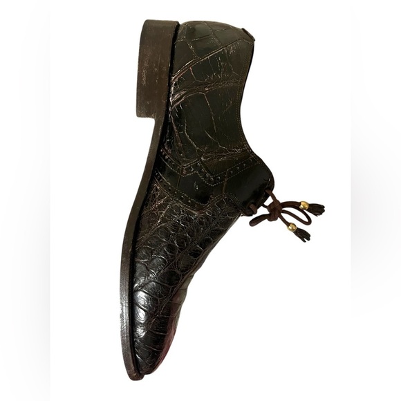 Mauri Alligator Skin Lace-Up Dark Brown Oxford Shoes US 9 Handmade Italy main image 7